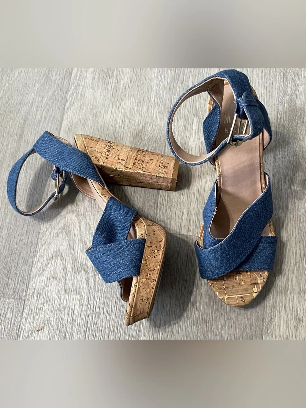 Denim Blue Cork Platform Sandals Festival Boho Chic Y2K Fairy Vacation